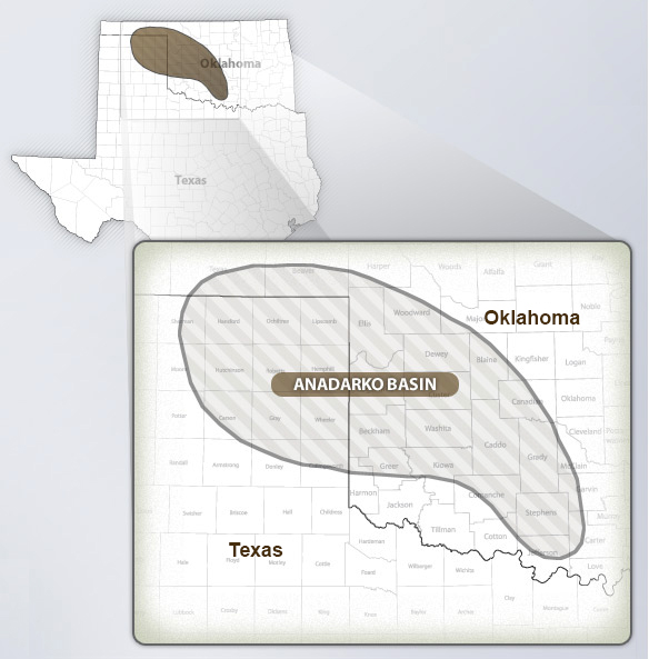 Location of Stack and SCOOP plays in the Oklahoma basins